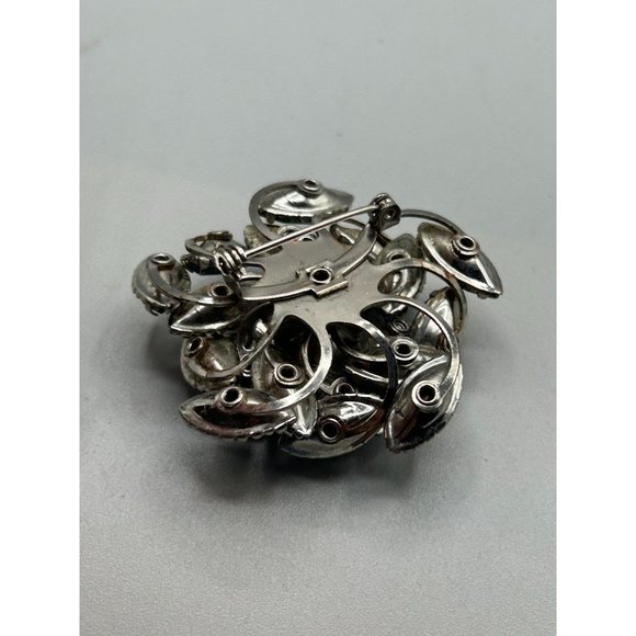 Vintage Layered Rhinestones Brooch Dark Blue Glass Stone Silver Tone Setting - Picture 4 of 9